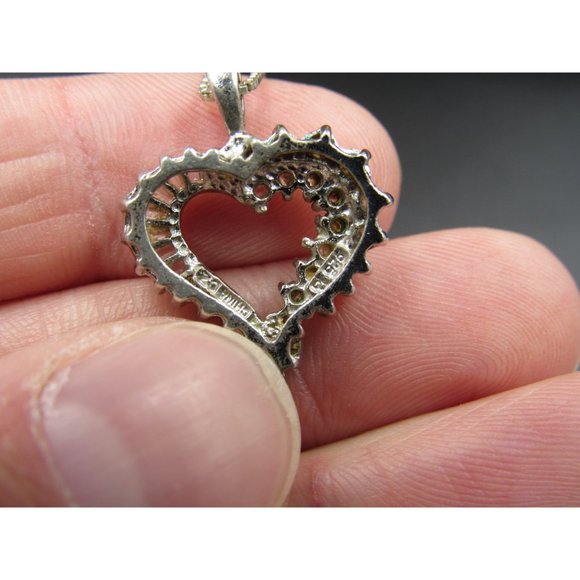 18 Inch Sterling Silver Fancy CZ Gemstone Heart Love Pendant Necklace - Picture 4 of 7